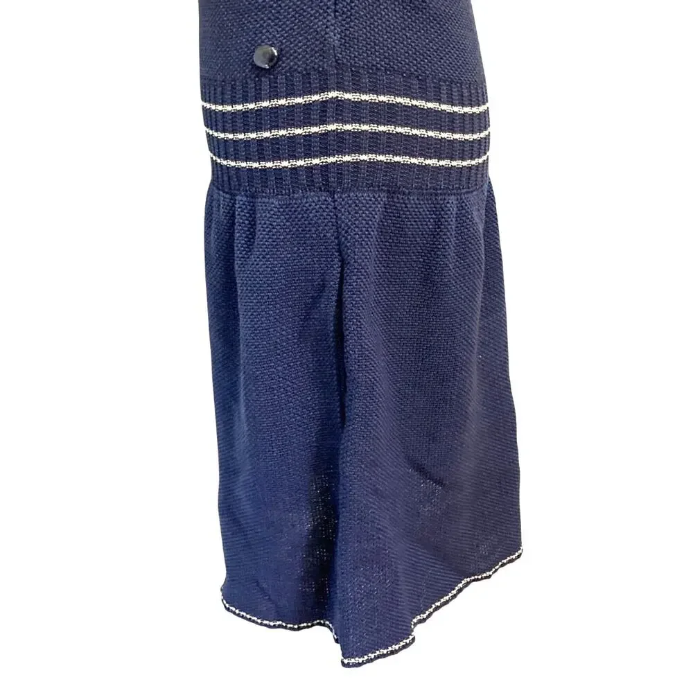 CHANEL Navy Blue Knit Yachting Dress FR 34 US 2 Cord Embellished Drop Waist CC